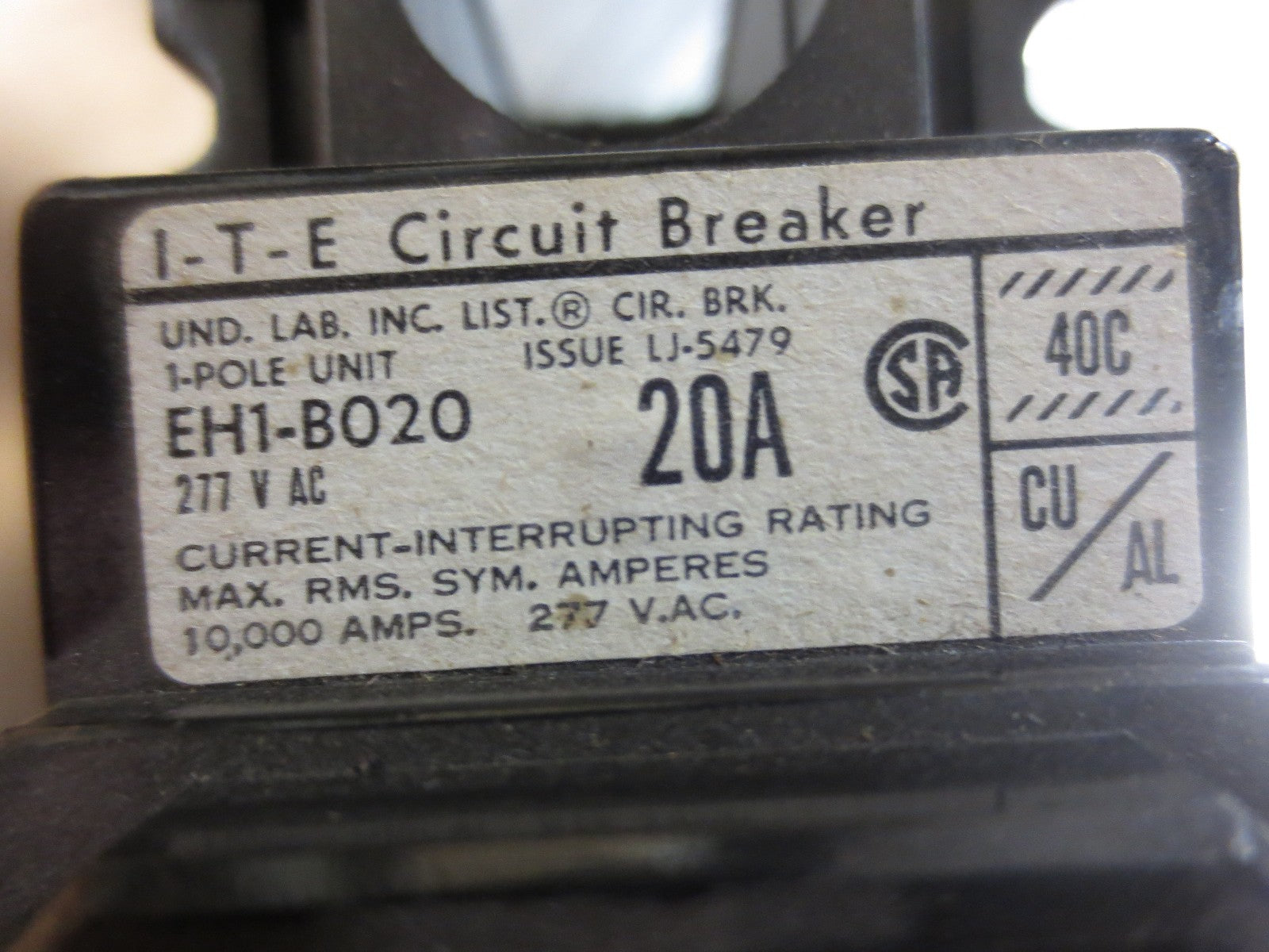 I-T-E EH1-B020 CIRCUIT BREAKER 20A / 277VAC / 1-POLE / NEW SURPLUS1