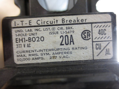 I-T-E EH1-B020 CIRCUIT BREAKER 20A / 277VAC / 1-POLE / NEW SURPLUS1