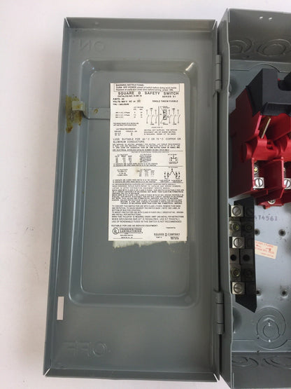 SQUARE D H-361 N NON FUSIBLE SAFETY SWITCH SER E1 600V 30A 30HP 3 POLE TYPE 17