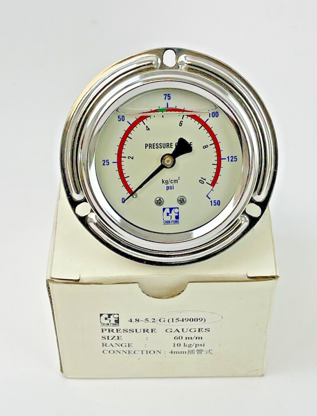 CHIN FONG - 1549009 - PRESSURE GAUGE - 60mm DIAMETER, 4mm NPT BM, 0-150 PSI0