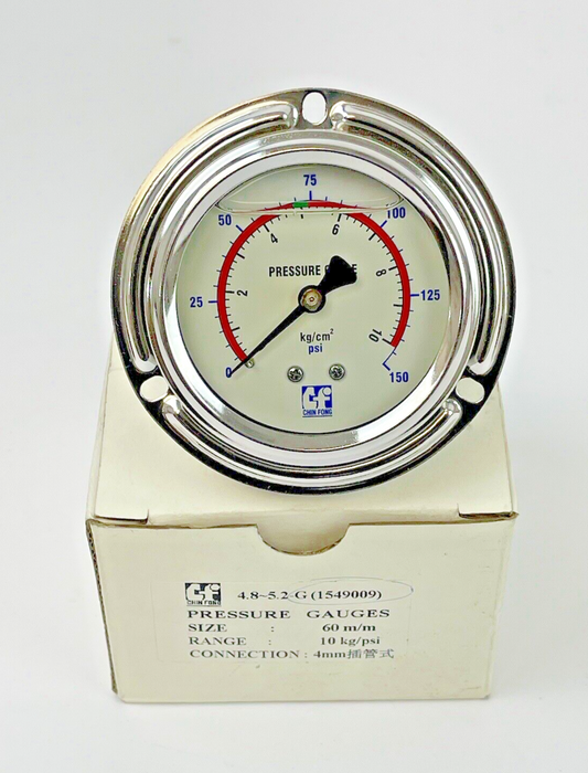 CHIN FONG - 1549009 - PRESSURE GAUGE - 60mm DIAMETER, 4mm NPT BM, 0-150 PSI0