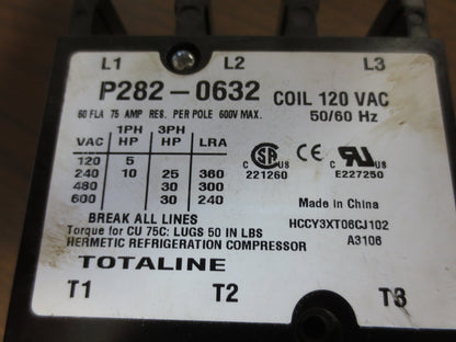 TOTALINE P282-0632 CONTACTOR 120V COIL 75A 600V w/ V7-2B17E9 SWITCH (1)1