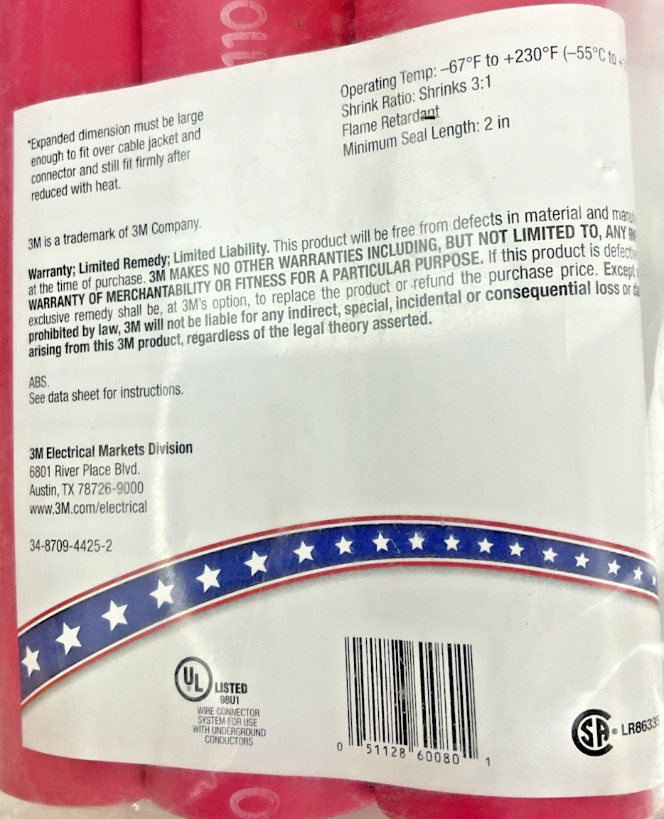 3M HEAT SHRINKING TUBING 2-4/0AWG 9IN 1.1"EXP.-0.37REC.  RED 3PACK5