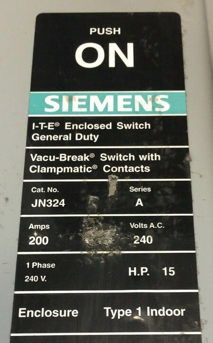 SIEMENS ITE JN324 VACU-BREAK SWITCH WITH CLAMPMATIC CONTACTS SER S 200A 240VAC2