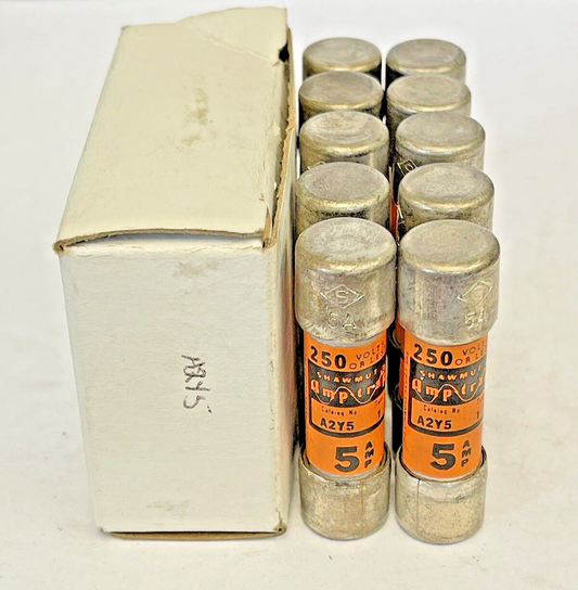 GOULD SHAWMUT - *BOX OF 10* - A2Y5 - 5 AMP, 250 VAC - TYPE 1  AMP TRAP FUSES0