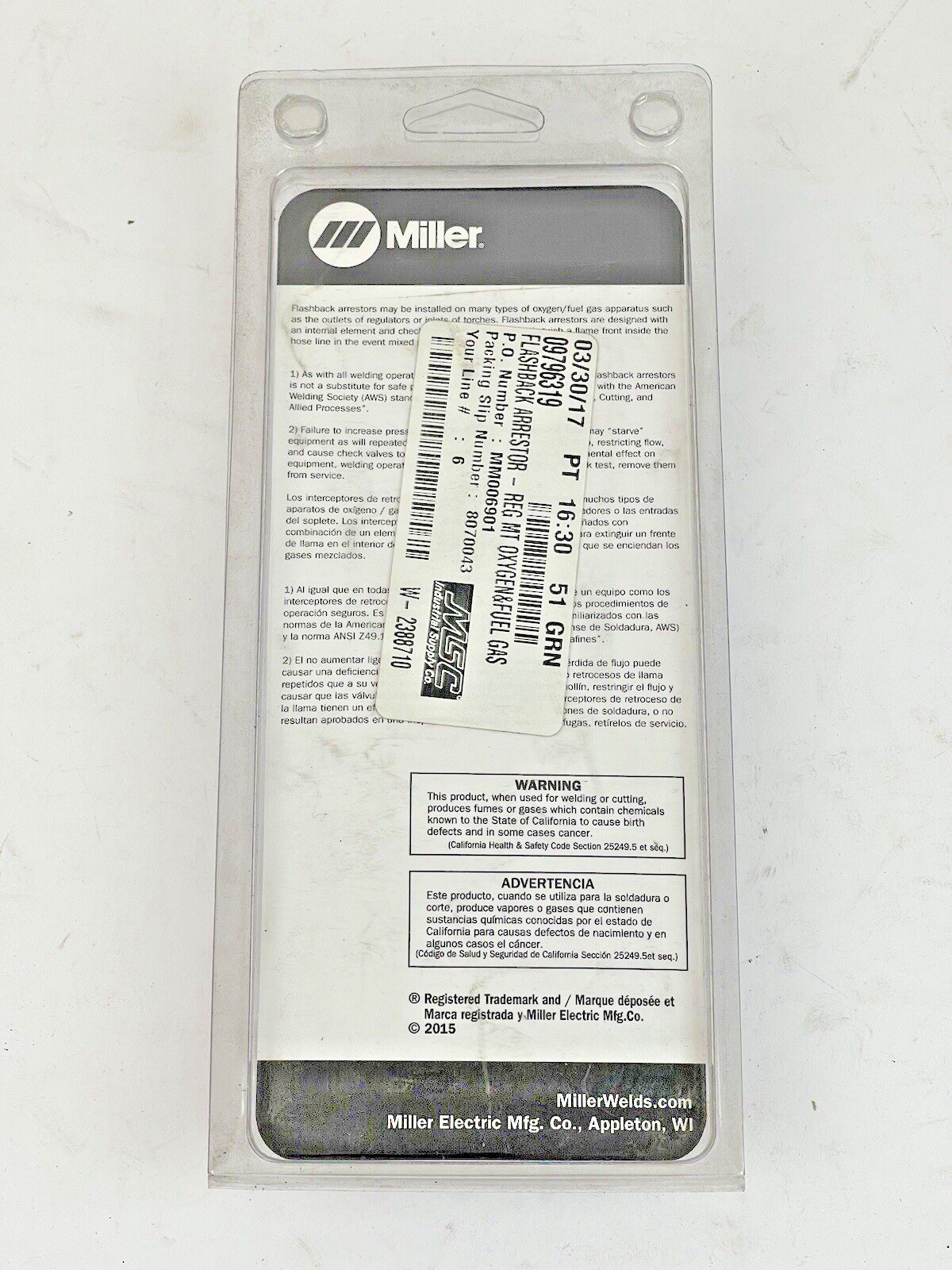 MILLER - H753 - Flashback Arrestor Set: Regulator Mount, 9/16"-18, Oxygen & Fuel3