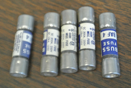 LOT of 5 / BUSS ~ BUSSMANN BAF-4 FUSE / 4A / 250V / NEW SURPLUS / BAF 40