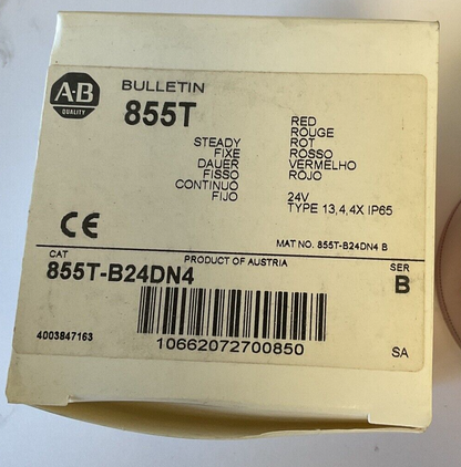 ALLEN BRADLEY 855T-B24DN4 STACK LIGHT 24V RED SER.B 0.27A 7W1
