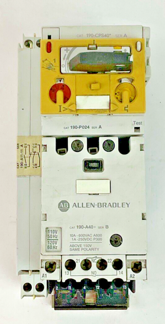 ALLEN BRADLEY 190-CPS40* 190-P024 190-A40 190-A11-11 STARTER 600VAC 250VDC0