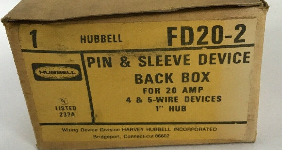 HUBBELL FD20-2 PIN&SLEEVE BACK BOX 20AMP 4&5 WIRE DEVICES 1"HUB2