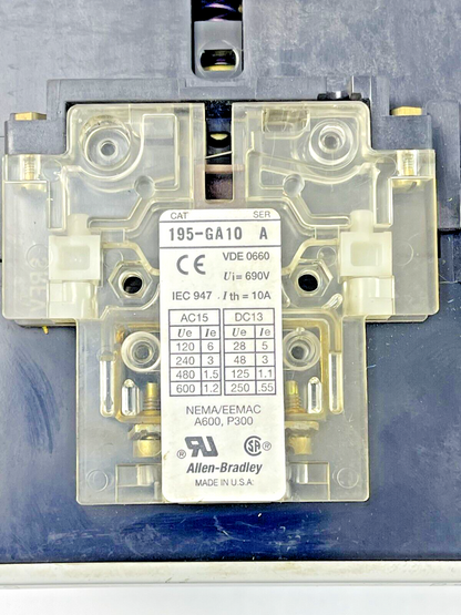 ALLEN-BRADLEY-100A75NZ*3 SER. B-24V COIL, 75A, 600VAC, 3 POLE & 195-GA10 SER. A8