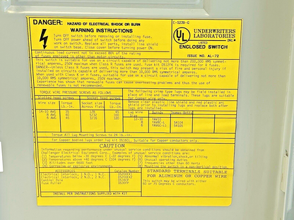 EATON - POWER MASTER - H321SNK - SAFETY SWITCH - 30 A, 120/240 VAC, TYPE 17