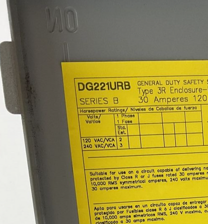 CUTLER HAMMER DG221URB SAFETY SWITCH SER.B TYPE3R 240VAC 2POLE2