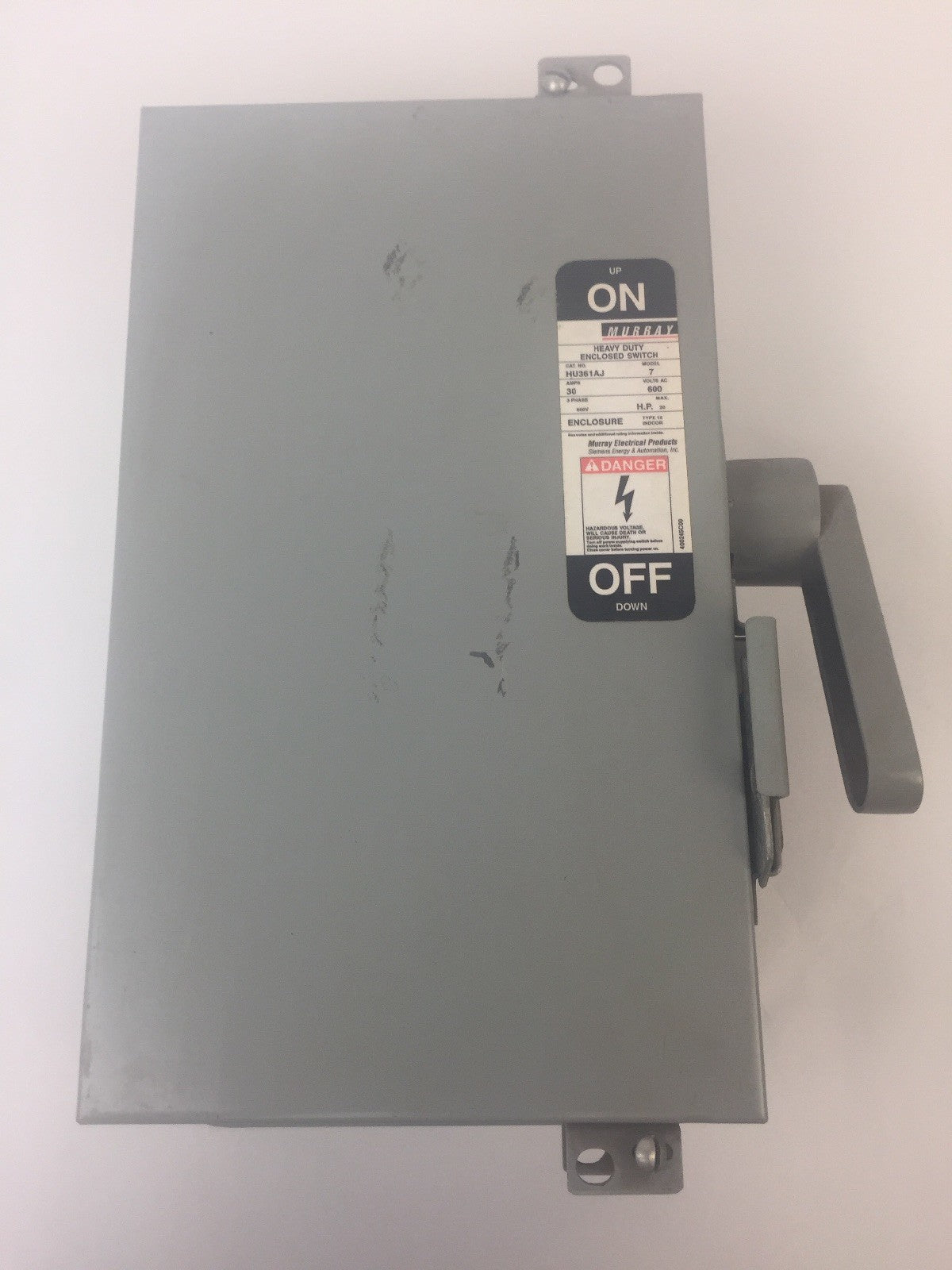 MURRAY HU361AJ HEAVY DUTY ENCLOSED SWITCH 30AMP 600VAC 3 PHASE 20HP TYPE 12 0