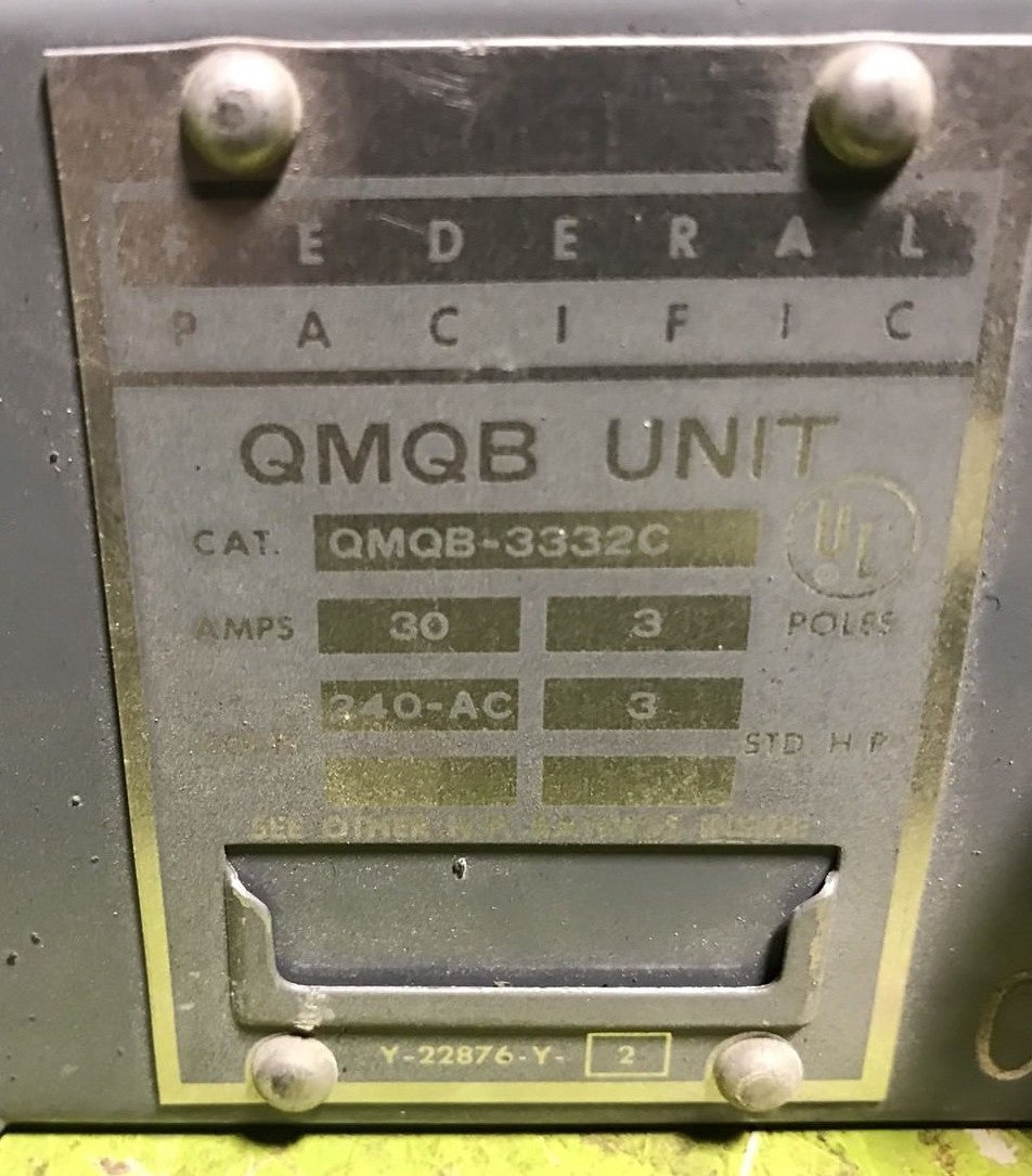 Federal Pacific QMQB-3332C Fusible Panelboard Switch w/Hardware -30 Amp 240VAC1