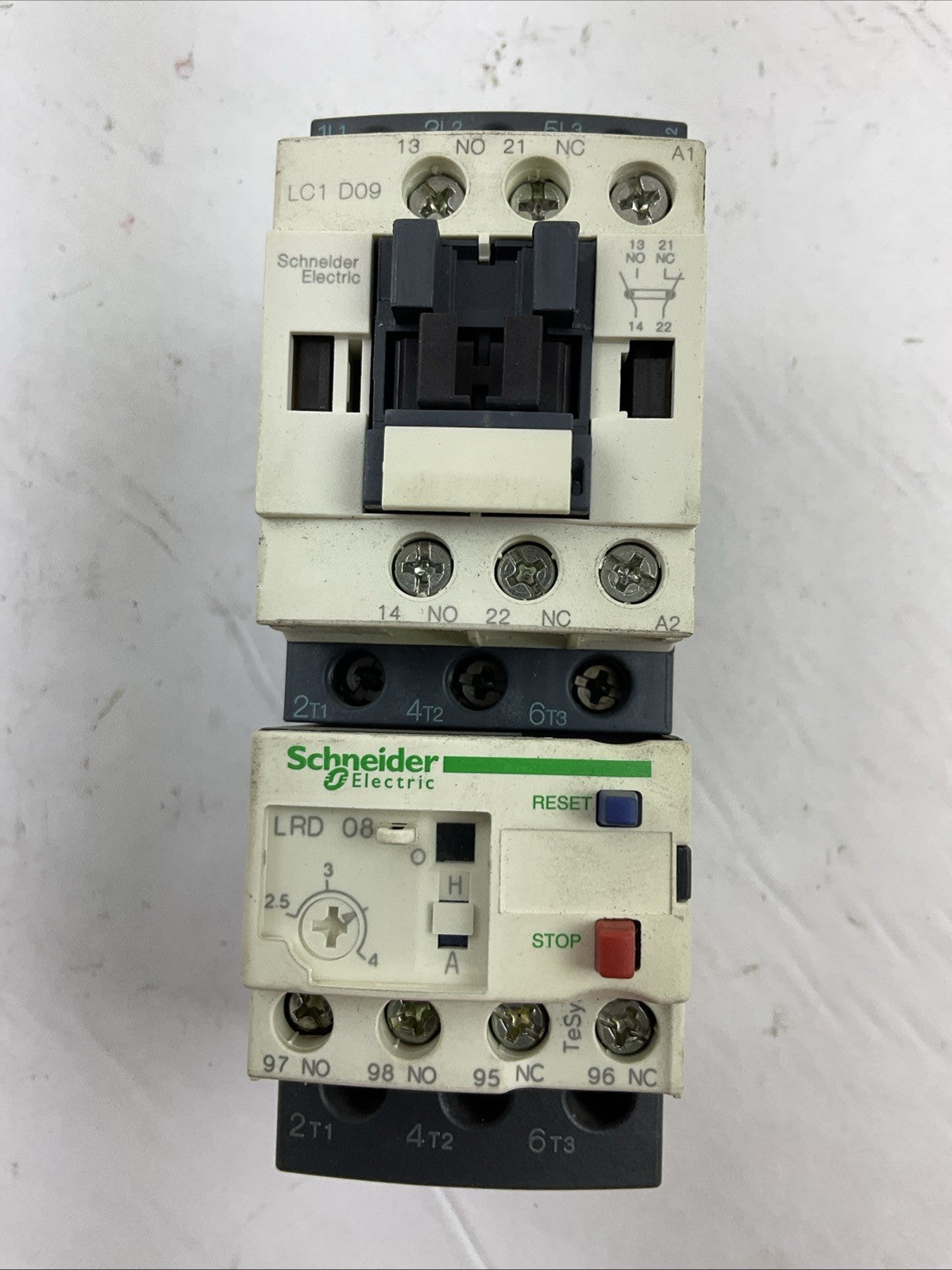SCHNEIDER STARTER LC1 D09 CONTACTOR 25A 600VAC 7.5HP LRD 08 RELAY 2.5-4A0