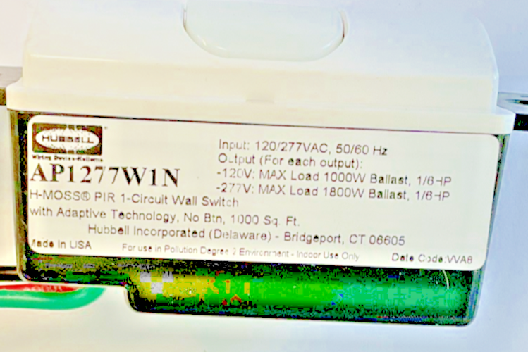 HUBBELL AP1277W1N PIR 1-CIRCUIT WALL SWITCH 120/277VAC 50/60HZ1