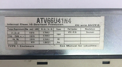 TELEMECANIQUE ATV66U41N4 VARIABLE SPEED DRIVE ALTIVAR 66 460VAC 3HP NO KEYPAD3