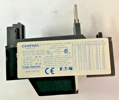CUTLER HAMMER C316 FNA3L THERMAL OVERLOAD RELAY SER.A2 3.5-5A 690V 10A3