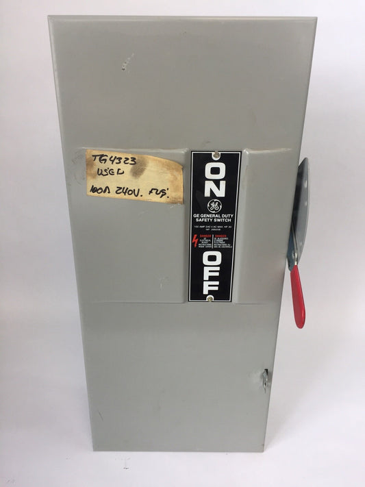 GE TG4323 FUSIBLE SAFETY SWITCH MODEL 8 100AMP 240VAC 250VDC 30HP TYPE 1 INDOOR0