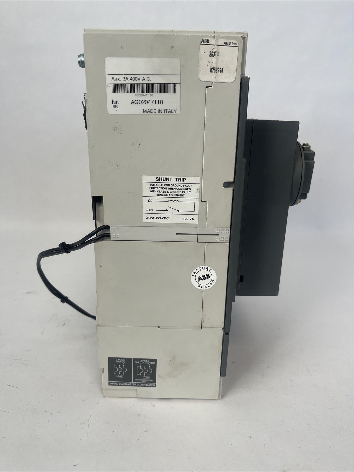 ABB S6N CIRCUIT BREAKER 600V 600AMP 3POLE SHUNT TRIP 24V7