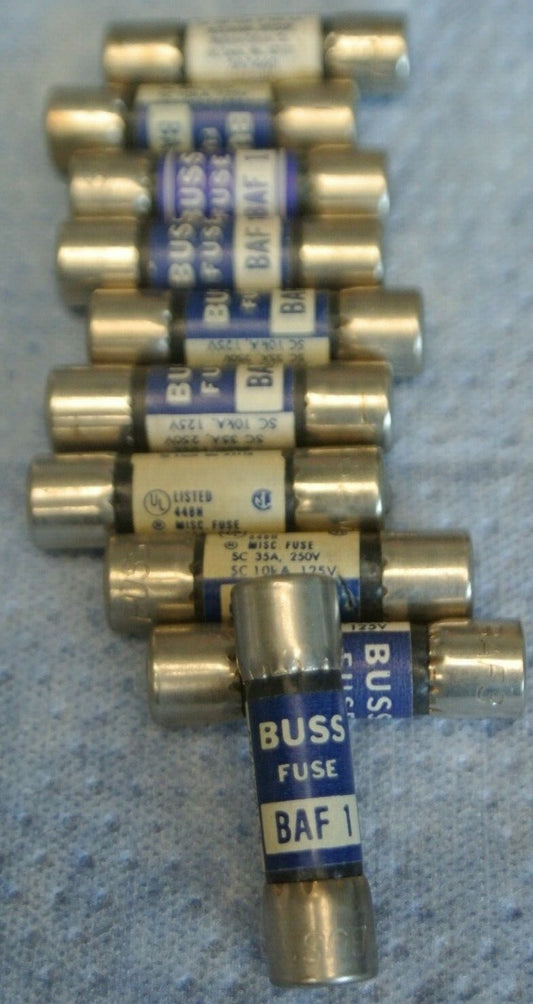 LOT of 10 / BUSS BAF-1 FUSE / 1A / 250V / NEW SURPLUS0