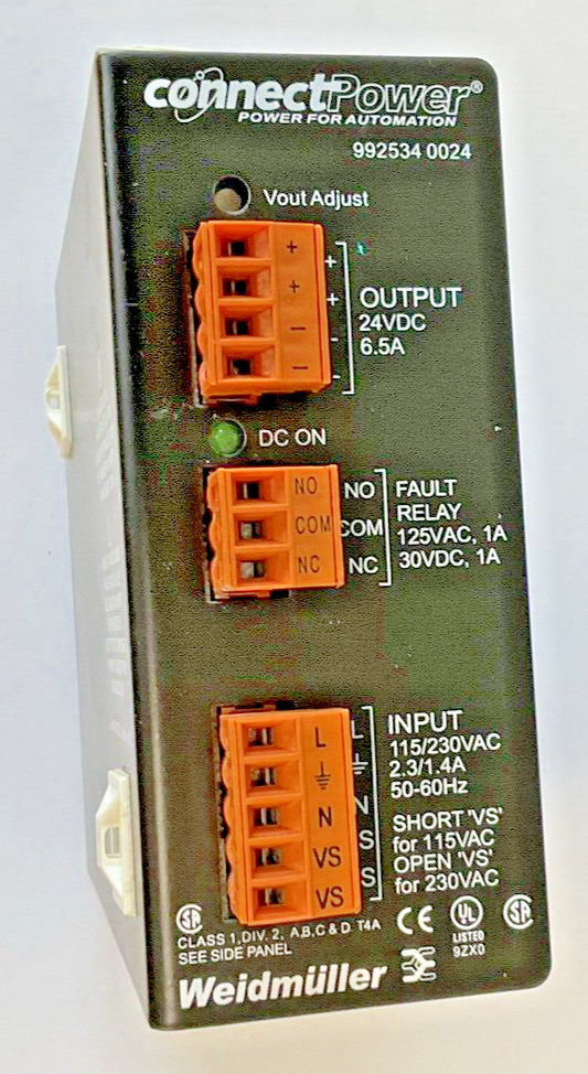 WEIDMULLER 992534 0024 CONNECTPOWER POWER SUPPLY 24VDC 6.5A0