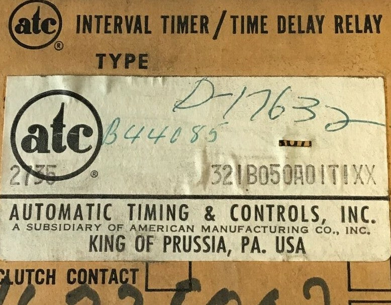 ATC 321B-050-A-01T1XX TIME DELAY RELAY 115VOLT 60CYC TYPE 3211