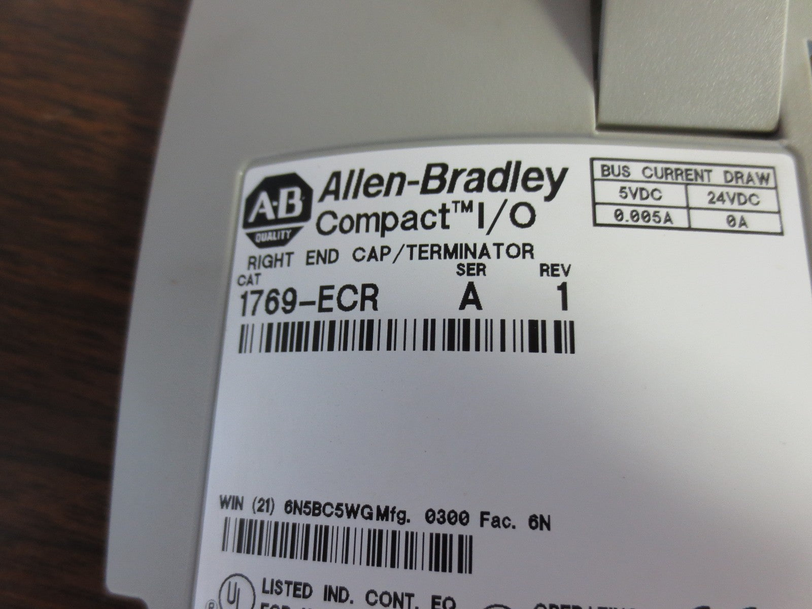 ALLEN-BRADLEY 1769-ECR COMPACT I/O RIGHT END CAP / TERMINATOR, Rev. 2.3