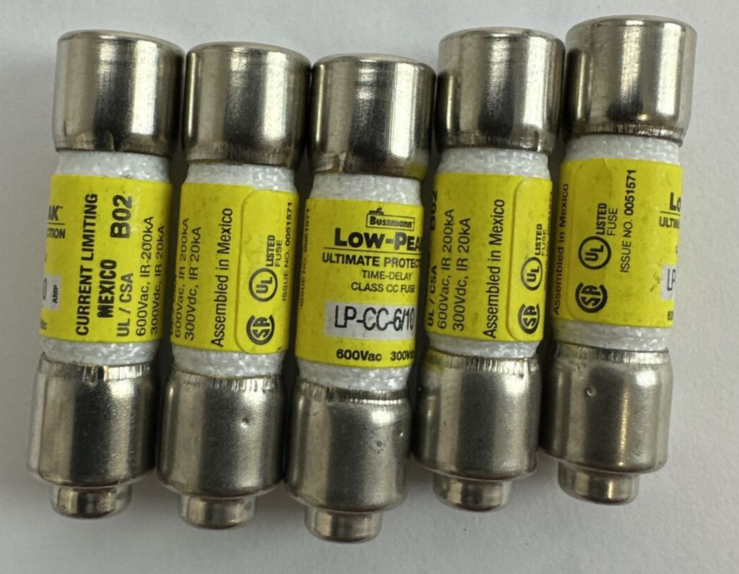 BUSSMANN LP-CC-6/10 600VAC 300VDC 6/10AMP LOW-PEAK TIME DELAY FUSE (LOT OF 5)0
