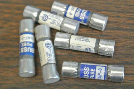 LOT of 6 / BUSS / BUSSMANN BAF-8 FUSE / 8A / 250V / NEW SURPLUS / BAF 80