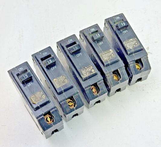 GE **LOT OF 5** - THQB115 - CIRCUIT BREAKERS - 1 POLE, 15 A, 240 VAC, TYPE THQB0