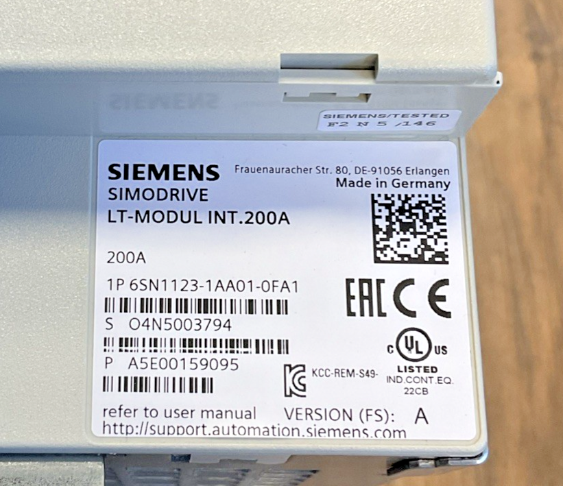 SIEMENS 6SN1123-1AA01-0FA1 POWER SUPPLY VER.A SIMODRIVE2