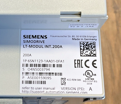 SIEMENS 6SN1123-1AA01-0FA1 POWER SUPPLY VER.A SIMODRIVE2