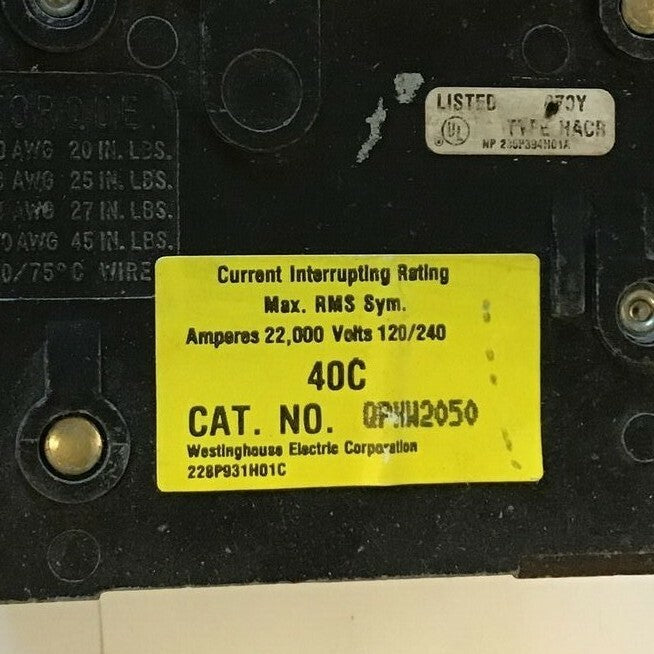 WESTINGHOUSE QPHW2050 CIRCUIT BREAKER 120/240VAC 2POLE 50AMP***LOTOF4***2