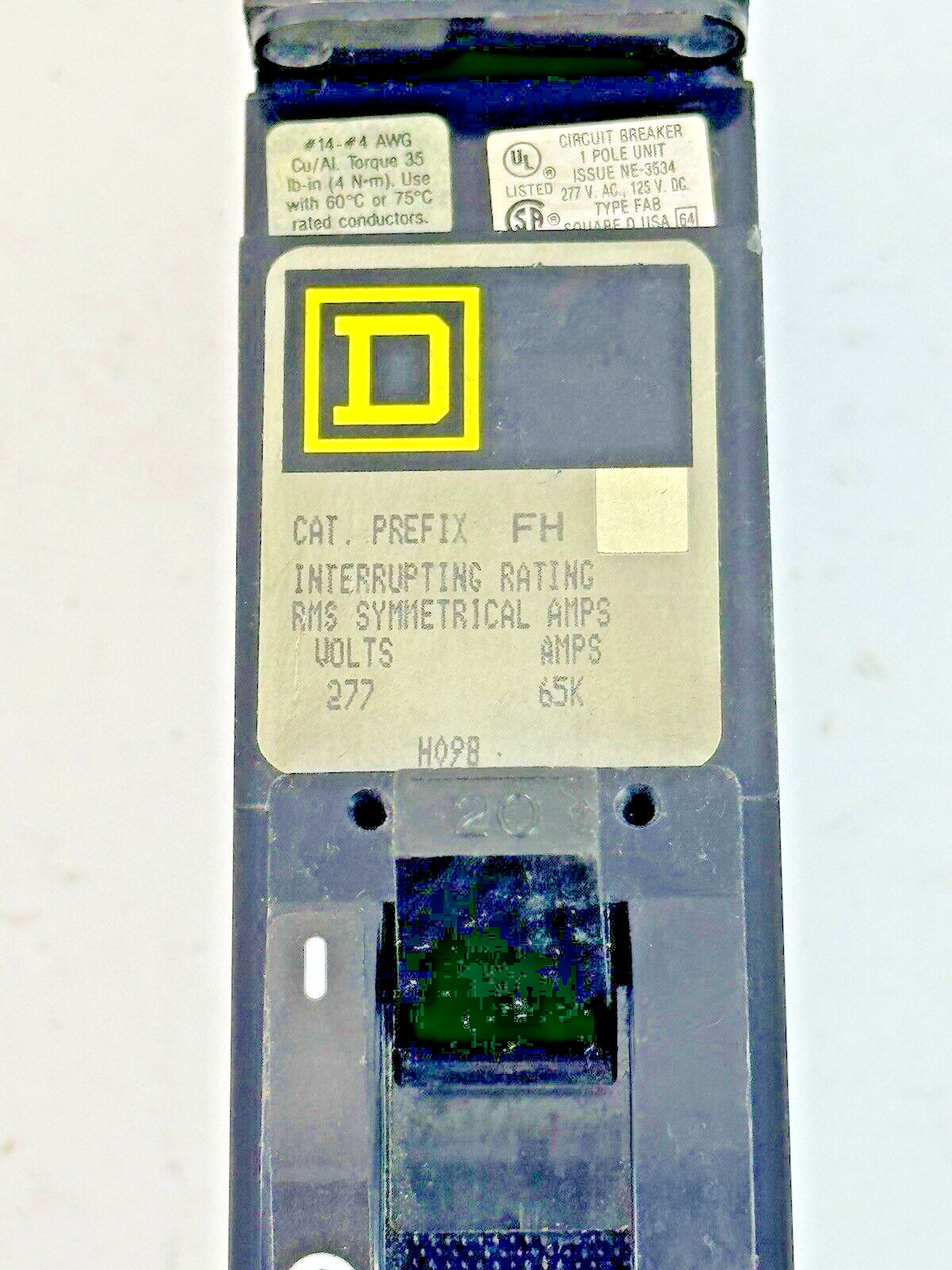 SQUARE D - FHB16020A - I-LINE MOLDED CASE CIRCUIT BREAKER - 1 POLE/ 20 A/ 277VAC2