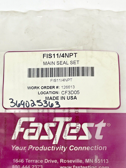 FasTest  INC - FIS11/4NPT - MAIN SEAL SET  - FI SERIES - FEMALE PIPE THREAD1