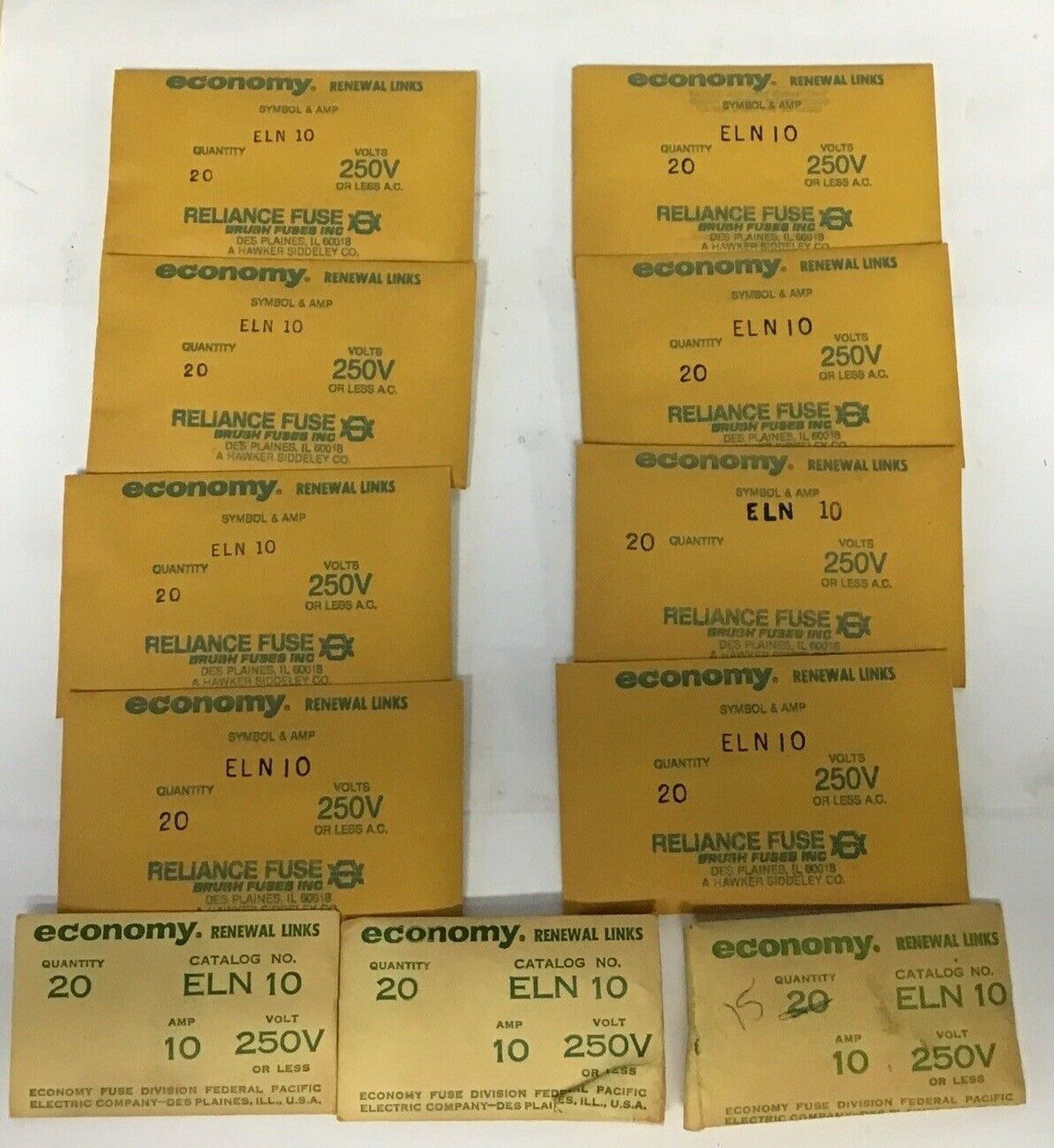 ECONOMY ELN10 FUSE RENEWAL LINKS CLASS H 250VOLTS ****LOT OF 215****1