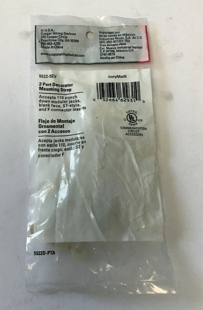 COOPER WIRING DEVICES 5522-5EV IVORY 2 PORT DECORATOR MOUNTING STRAP***LOTOF9***1