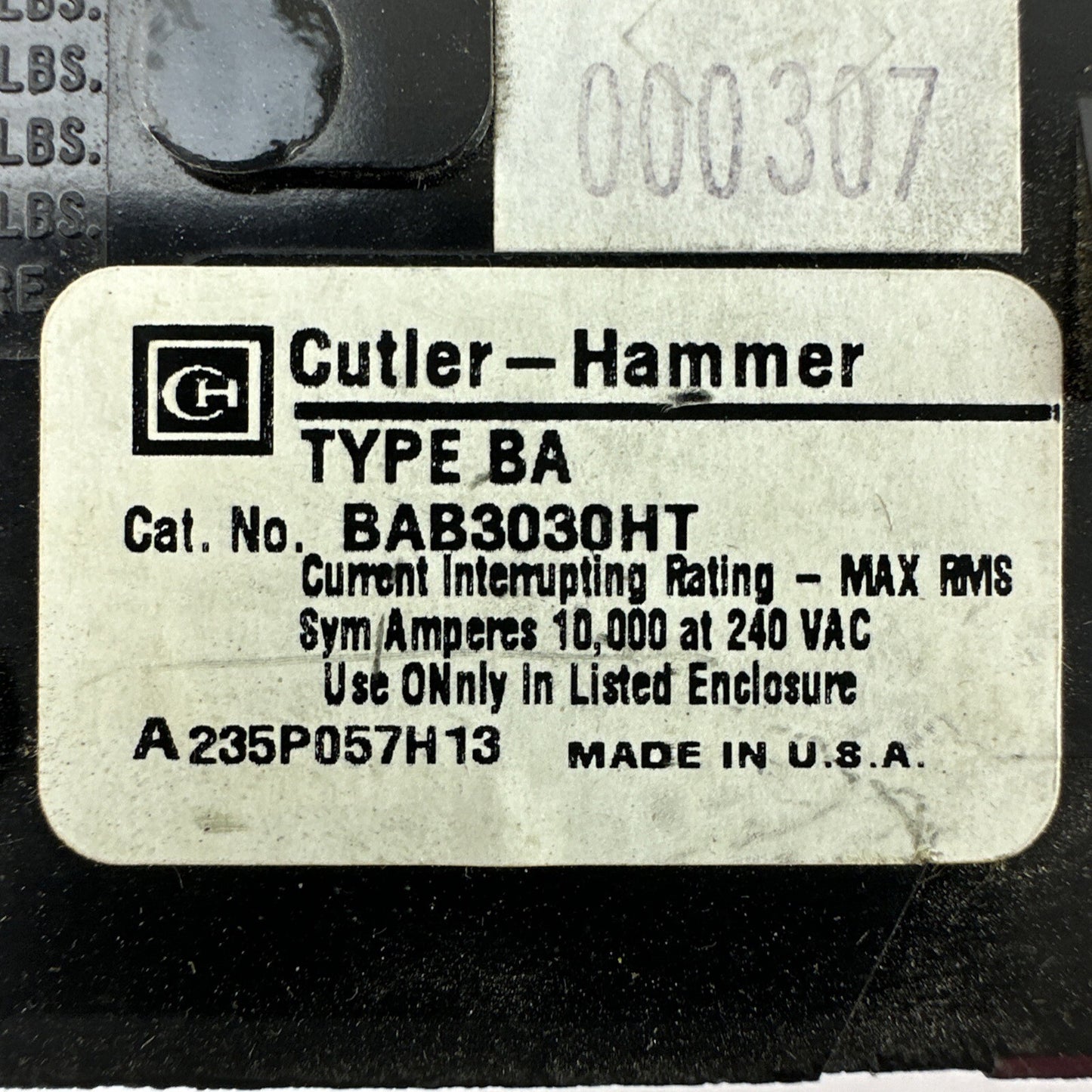 CUTLER HAMMER / WESTINGHOUSE BAB3030HT CIRCUIT BREAKER 3POLE 30AMP 240VAC1