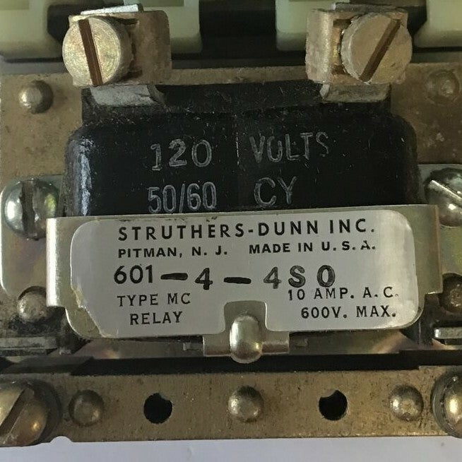 STRUTHERS-DUNN 601-4-4S0 TYPE MC RELAY 120V 50-60CY 10A 600VAC3