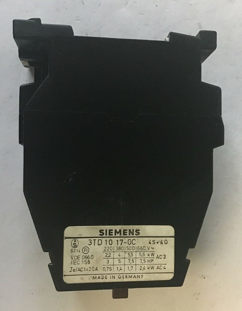 SIEMENS 3TD-1017-0C CONTACTOR 4S 4O 20A 2