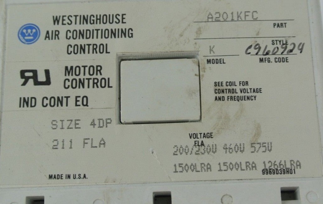 WESTINGHOUSE A201KFC MODEL K - DUAL AIR CONDITIONING MOTOR CONTROL SIZE 4DP1