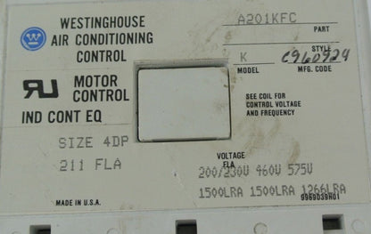 WESTINGHOUSE A201KFC MODEL K - DUAL AIR CONDITIONING MOTOR CONTROL SIZE 4DP1