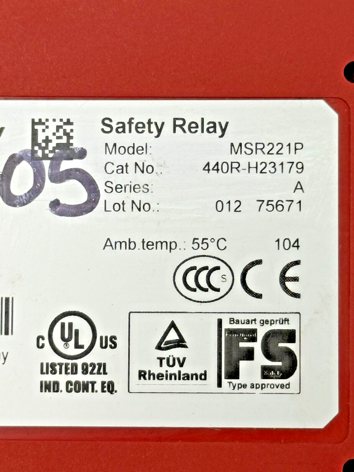 ALLEN-BRADLEY - 440R-H23179 - SAFETY RELAY - MSR221P - SUPPLY 24VDC 2W1