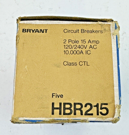 BRYANT *BOX OF 5* - HBR215 - COMMON TRIP CIRCUIT BREAKERS - 2 POLE/15 A/240 VAC2