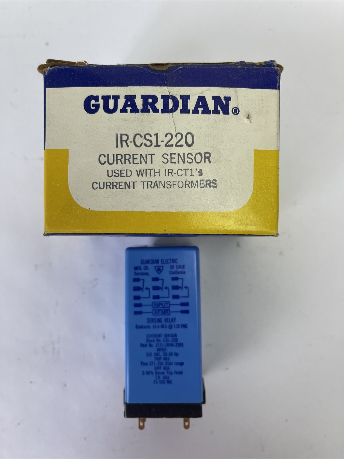 GUARDIAN ELECTRIC IR-CS1-220 CURRENT SENSOR 115VAC SENSING RELAY 10A RES@115VAC0