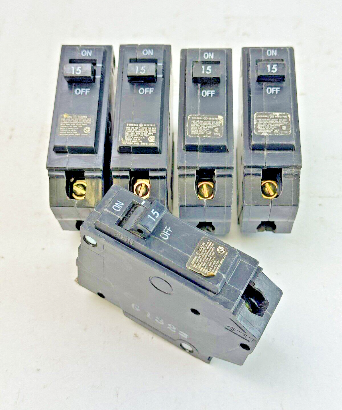 GE **LOT OF 5** - THQB115 - CIRCUIT BREAKERS - 1 POLE, 15 A, 240 VAC, TYPE THQB3