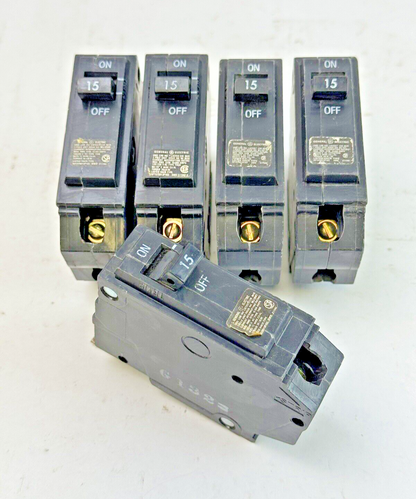 GE **LOT OF 5** - THQB115 - CIRCUIT BREAKERS - 1 POLE, 15 A, 240 VAC, TYPE THQB3