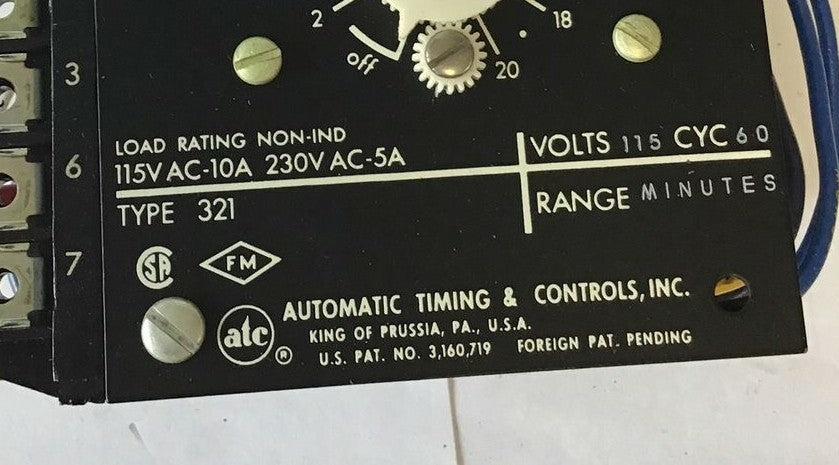 ATC 321B-050-A-01T1XX TIME DELAY RELAY 115VOLT 60CYC TYPE 3213